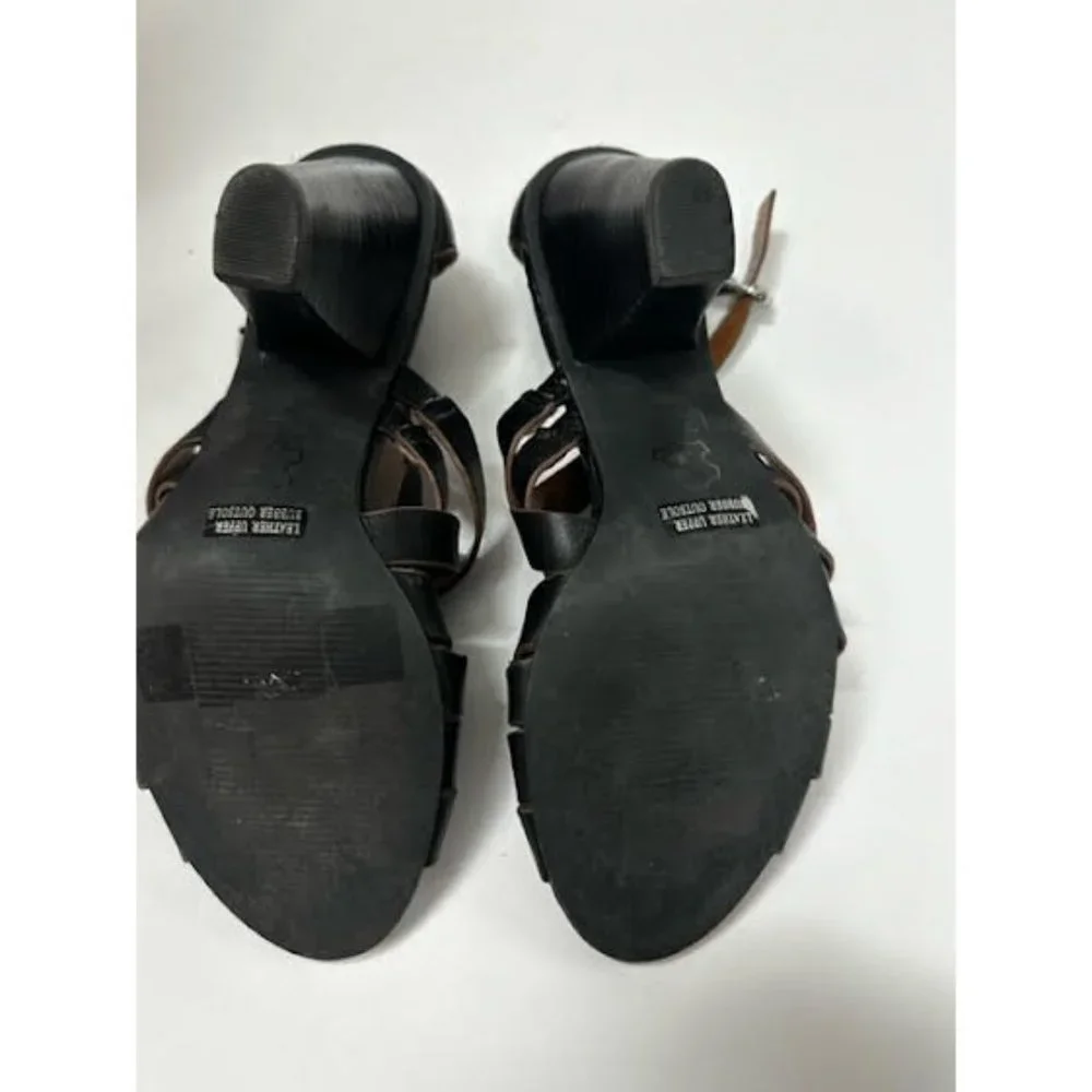 Ann Taylor Loft Women's Black Leather Strappy Chunky Cone Heel Sandals Size 7 - Picture 6 of 8